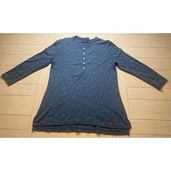 Chaps Tops - Chaps Women's Sz. M Navy Paisley Print Long Sleeve Henley Shirt 100% Cotton